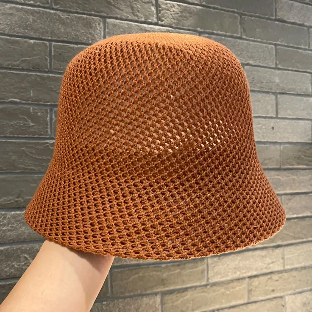

Fashionable Knitted Fisherman Hat Hollow Breathable Bowl Hat Sun Shading Sunshade Sunscreen Hat Girls