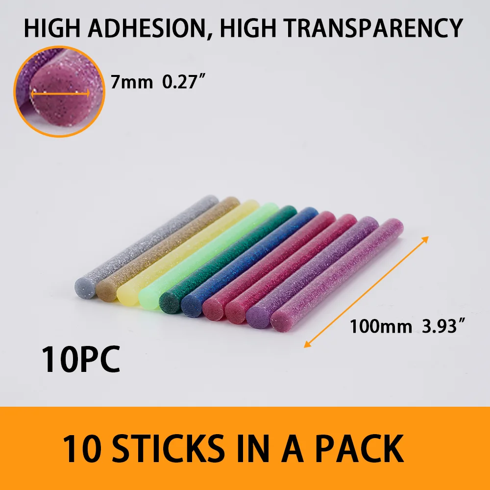 10Pcs Hot Melt Glue Sticks Dazzle Colorful 7x100/200mm Adhesive Sealing Wax Stick Home Craft DIY Repair Tool For Heat Glue Gun