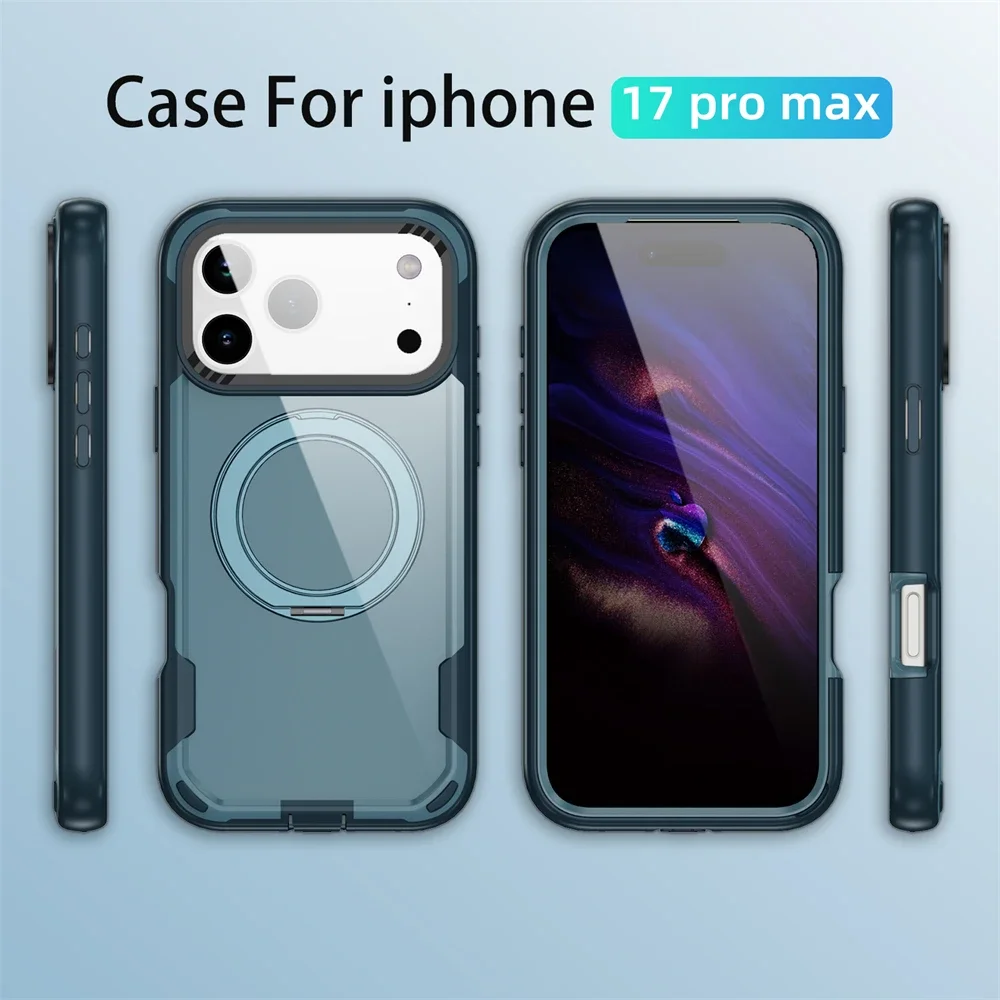 Высококачественный полупрозрачный матовый чехол с магнитным кольцом и подставкой для телефона для IPhone 17, 16, 15, 14 Pro Max Plus, жесткий прочный чехол из ТПУ
