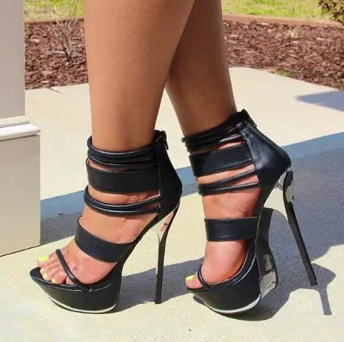 

Hot Woman Black Red Matte Leather Narrow Bands Round Open Toe Platform Cover Heel Summer Sandals Super Thin Heels Pumps Sandals