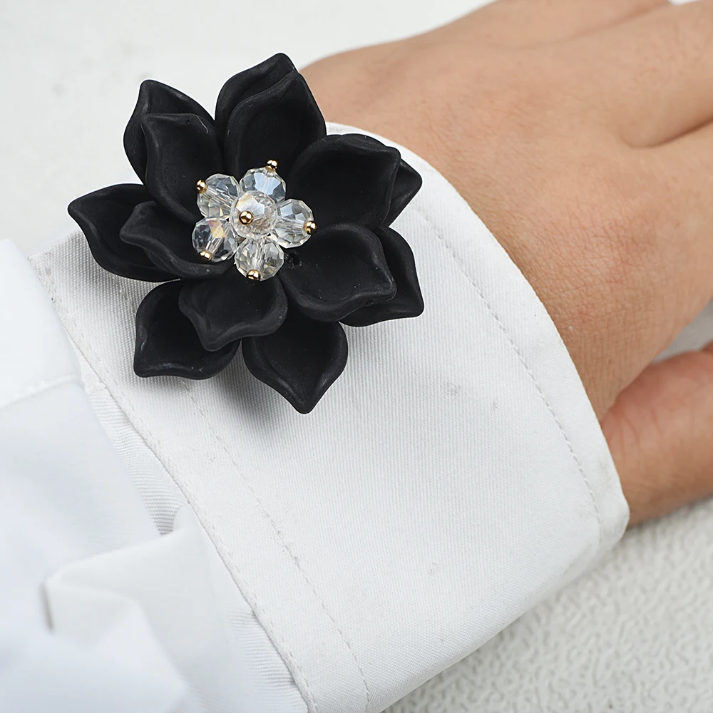 Conjunto de capas de botão de flor de lótus grande elegante ICEYYY 2 peças abotoaduras de camisa feminina para camisa de smoking