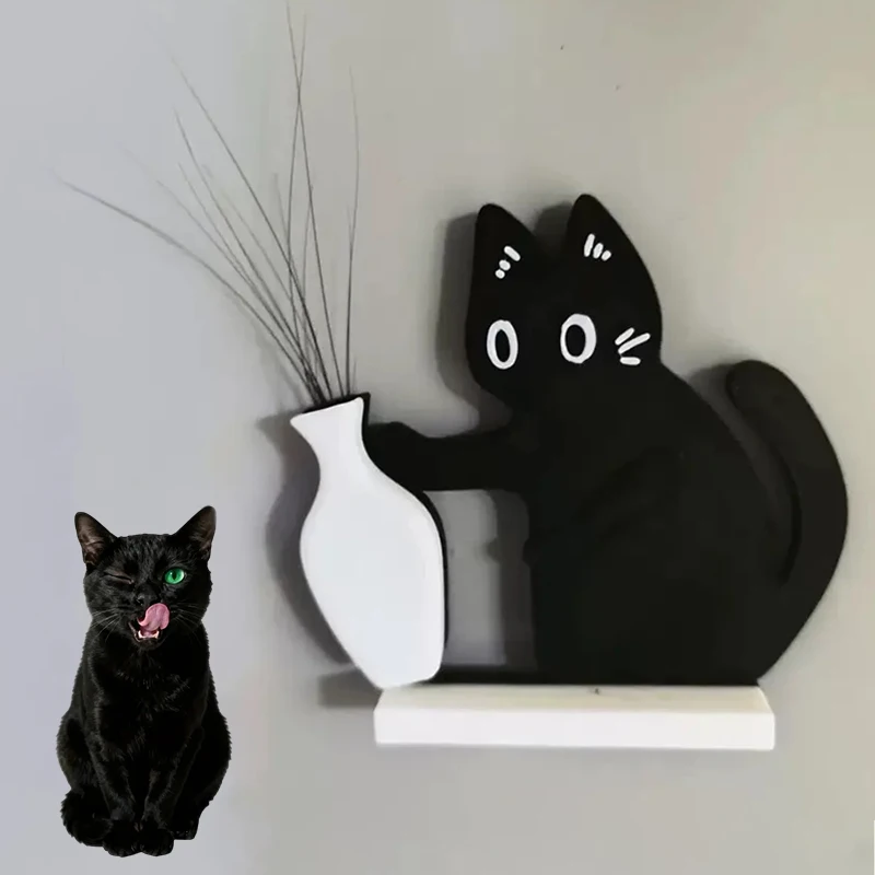 Vase décoratif chat noir, collection de moustaches de chat et boîte commémorative, aimant de réfrigérateur, décoration maison et bureau, cadeau idéal pour les amoureux des chats