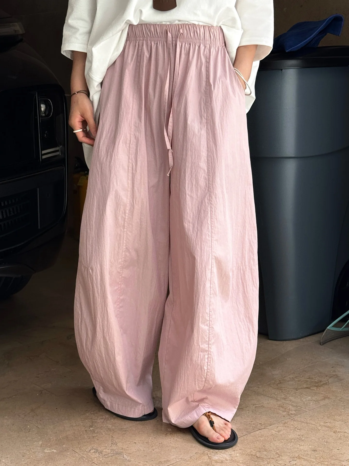 

Summer women's casual solid color high waist loose wide leg pants