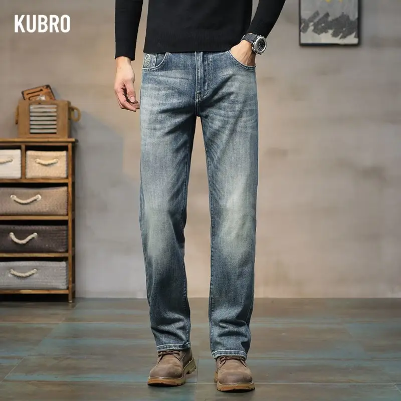 

Новинка 2025 года, мужские джинсы Stretch Big Bull, прямые эластичные брюки с высокой талией для молодых мужчин, модные мужские брюки, джинсовые брюки