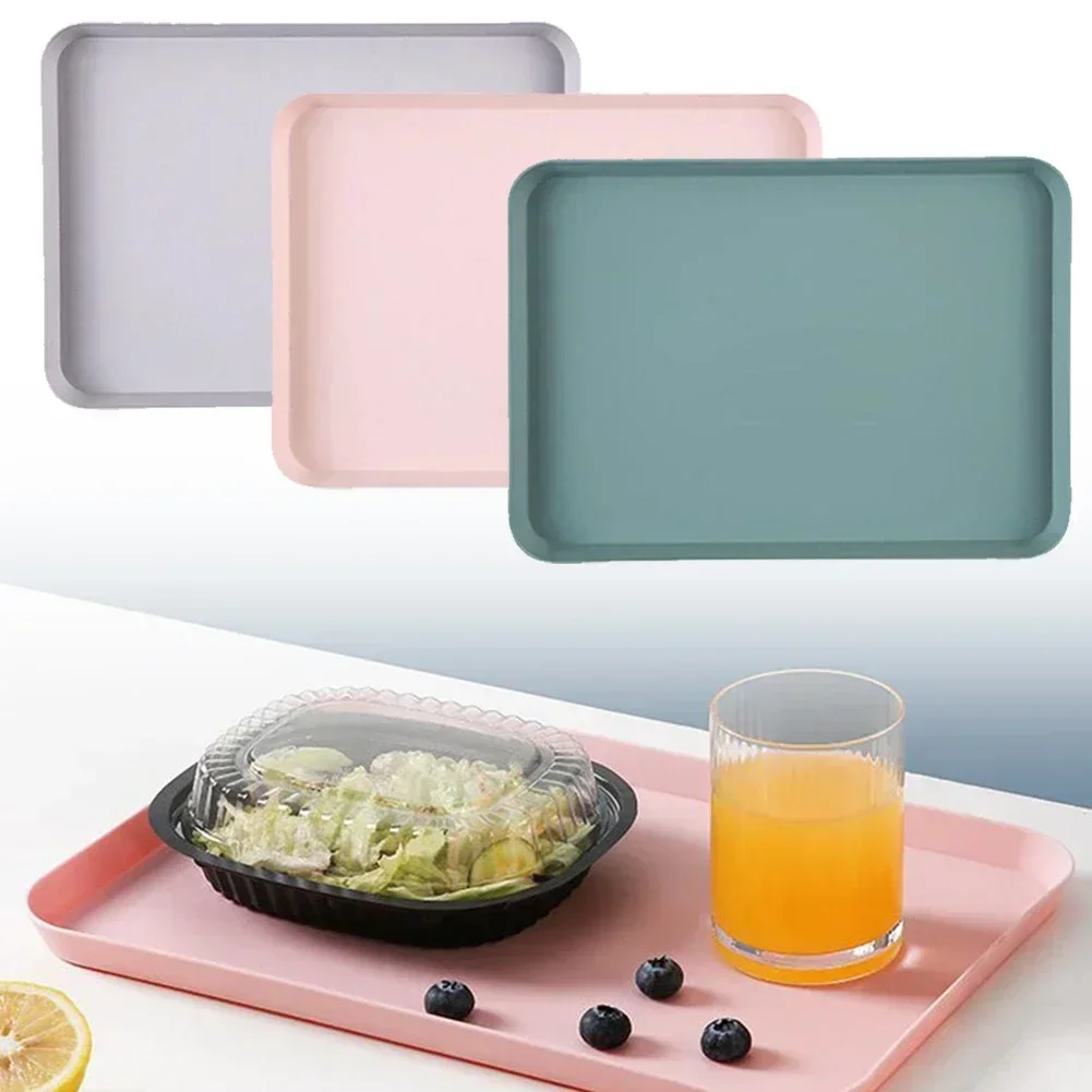 1pcs Plastic Rectangular Serving Tray Multifunction Anti Slip Flat Tray Large Capacity Food Fruit Dessert Tray For Kitchen Trays