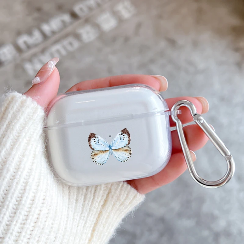 Earphone Case For Airpods 4 3 2 1 Pro3 Pro2 With Keychain Cute Butterfly Collection For Airpods 4 Charging Clear Cover