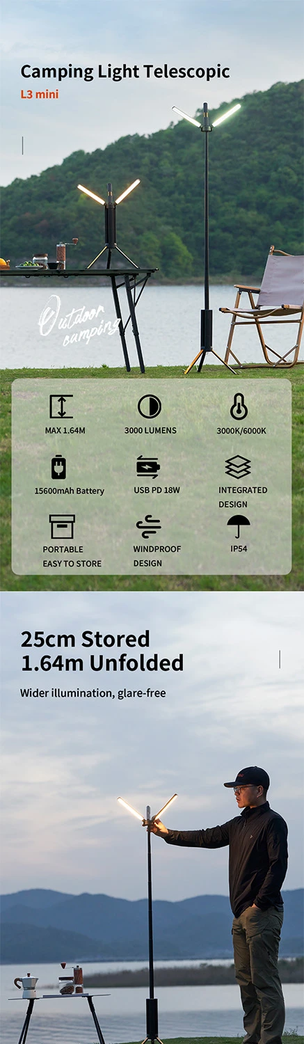 Rechargeable Camping Light 15600mAh, Telescopic Collapsible LED Lantern, Waterproof Tent Lamp Flashlight for Hiking Fishing