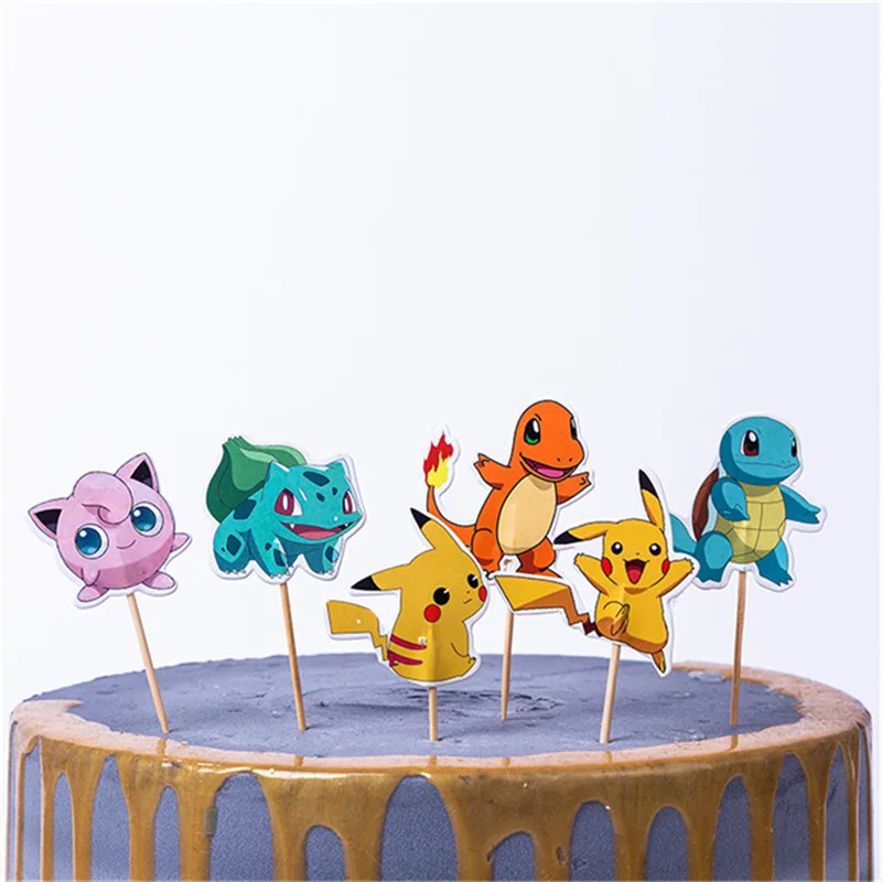 Pokemon Cake Topper Anime Figure Pikachu Party Happy Birthday Pokemon Cupcake Decor Baby Shower Baking DIY Supplies Kids Favors