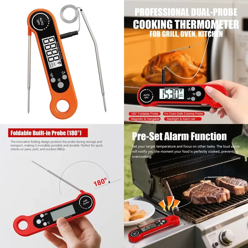 Digital LCD Meat Thermometer with Probe for Kitchen BBQ Oven Grill Cooking Food Temperature Monitoring Customizable OEM