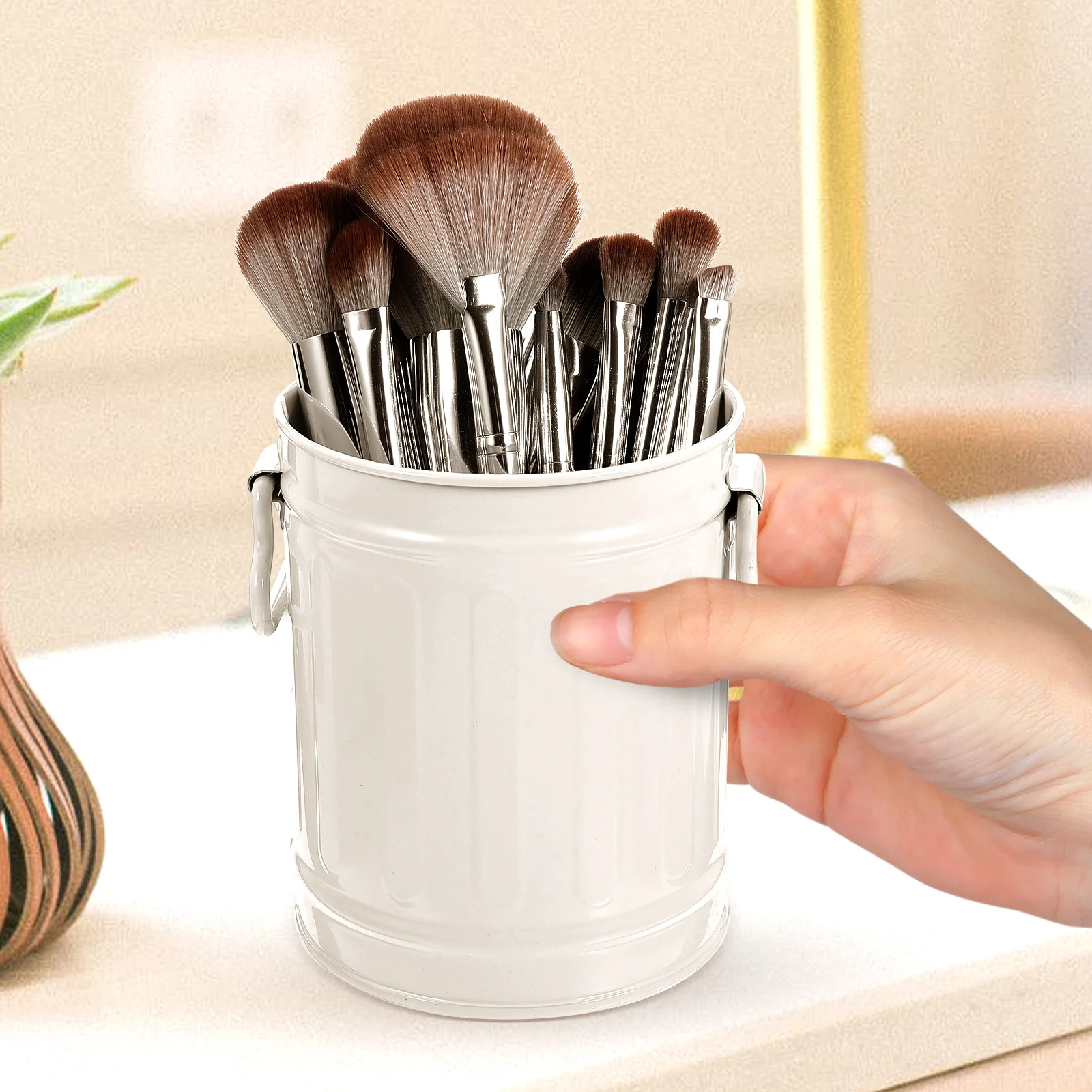 

Premium Iron Garbage Can Brush Pot MultiFunctional Storage Holder For Bedroom Office