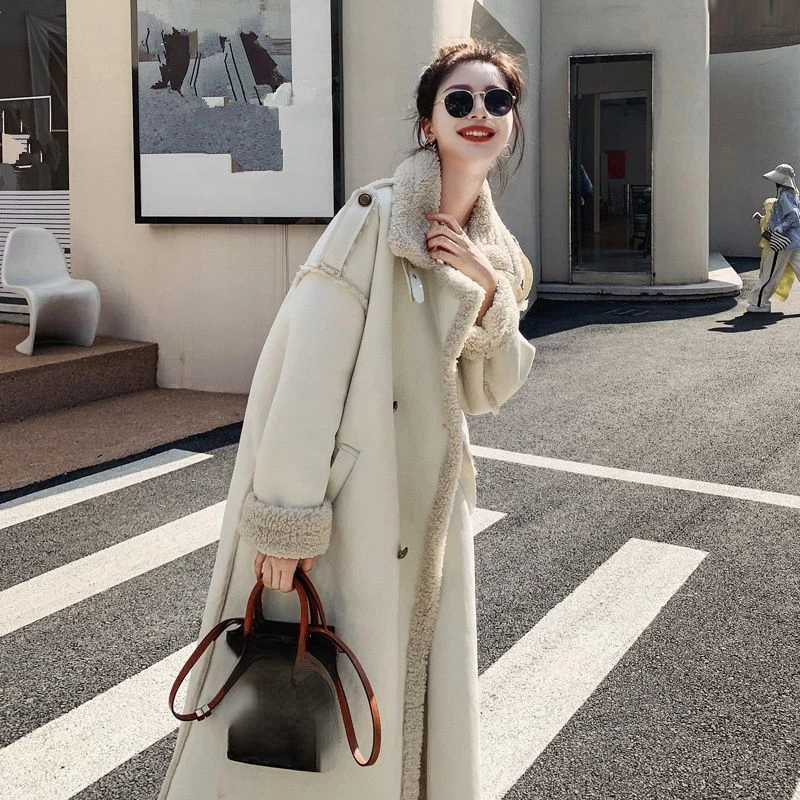 Winter 2024 New Jackets Women Stand Neck Lamb Wool Warm Thicken Coats Fashion Elegant Casual Loose Vintage All Match Clothing