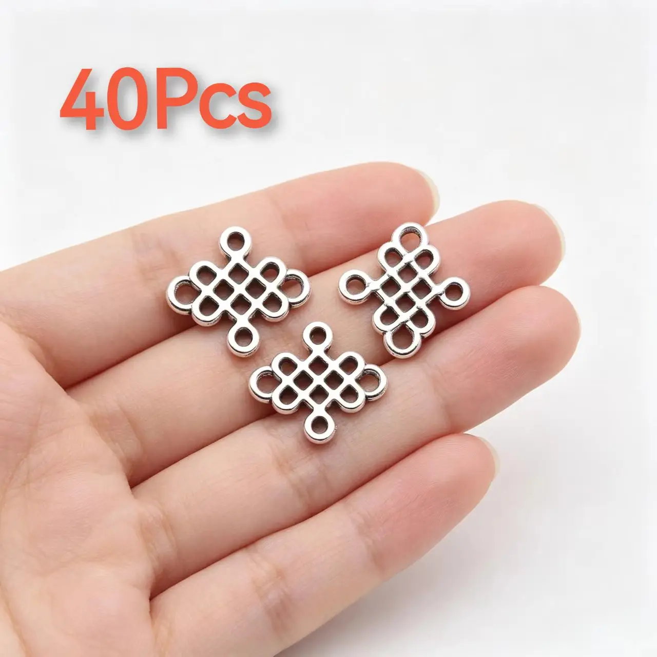 40Pcs 13*12mm Hollow Out Chinese Knot Charms Pendant Vintage Jewelry Making Findings Connector for DIY Necklace Bracelet Craft