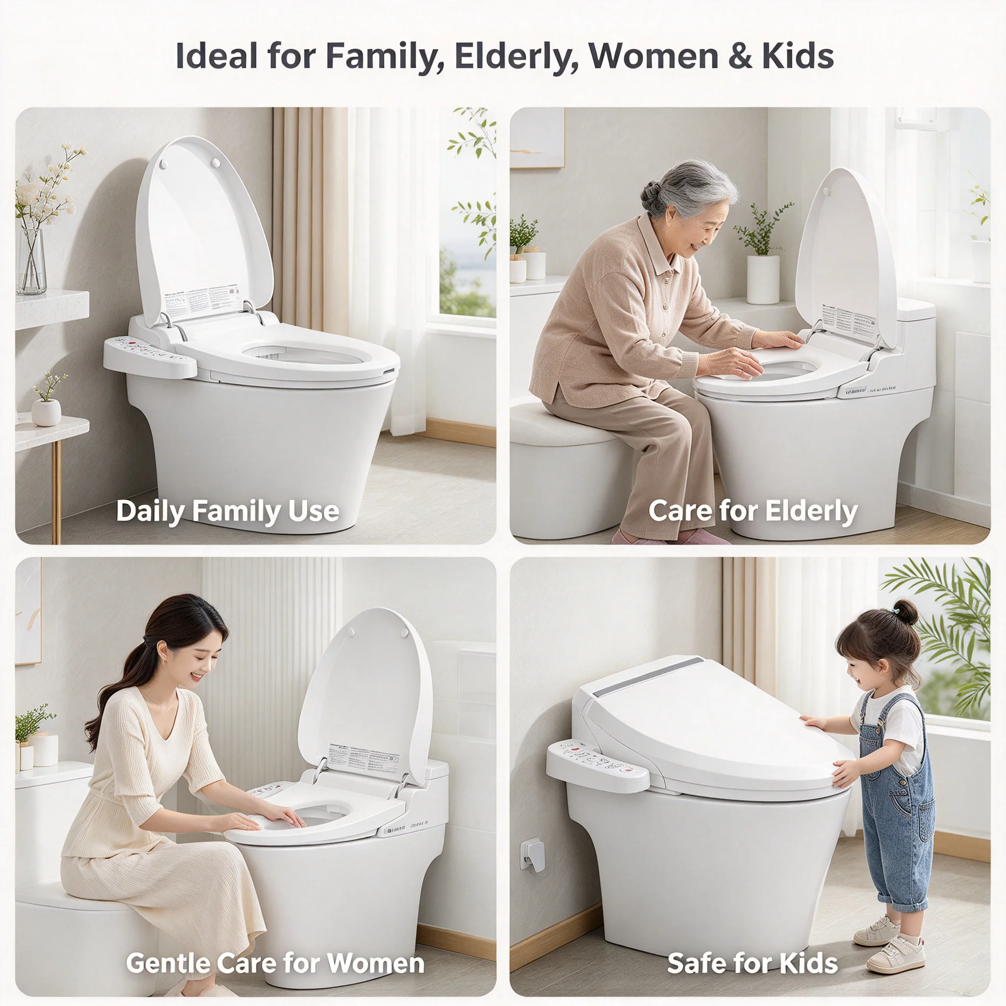 Electric Bidet Smart Toilet Seat with Heated Water & Warm Air, 4-Temp Adjustment, Self-Cleaning Nozzle, Night Light, IPX4 Waterproof for Elderly Women Kids