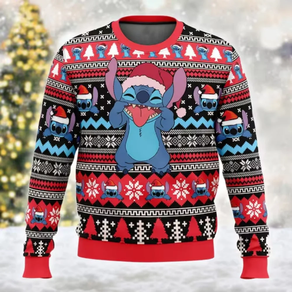 Christmas Disney Lilo and Stitch Ugly Sweater Ohana Christmas Sweater Mens Womens 3D Universal Sweater Couple Pullover 2025