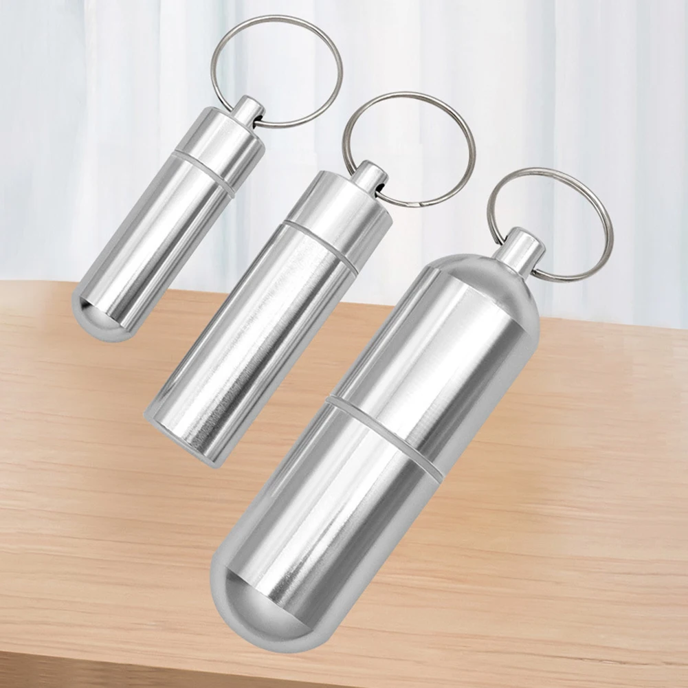Keychain Pill Box Case Bottle Portable Waterproof Elderly First Aid Pill Case Aluminum Alloy for Outdoor Travel Camping