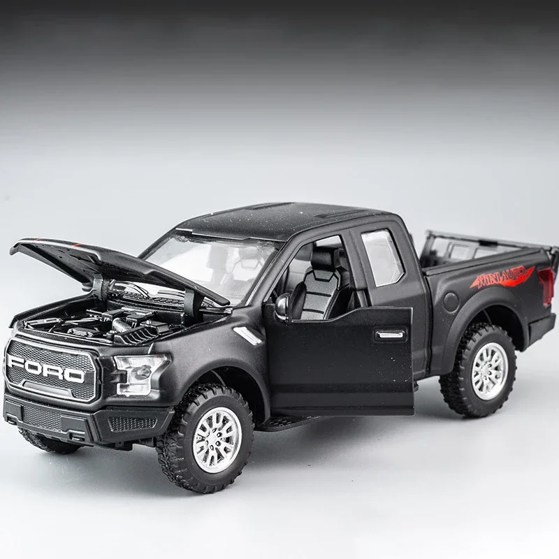 1:32 Ford Raptor F150 Big Wheel Alloy Diecast Car Model With With Sound Light Pull Back Car Toys For Children Xmas Gifts