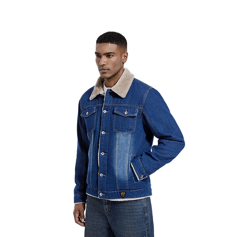 

2024 Winter new classic men's jacket with fleece warm denim jacket Fashion trend men's top