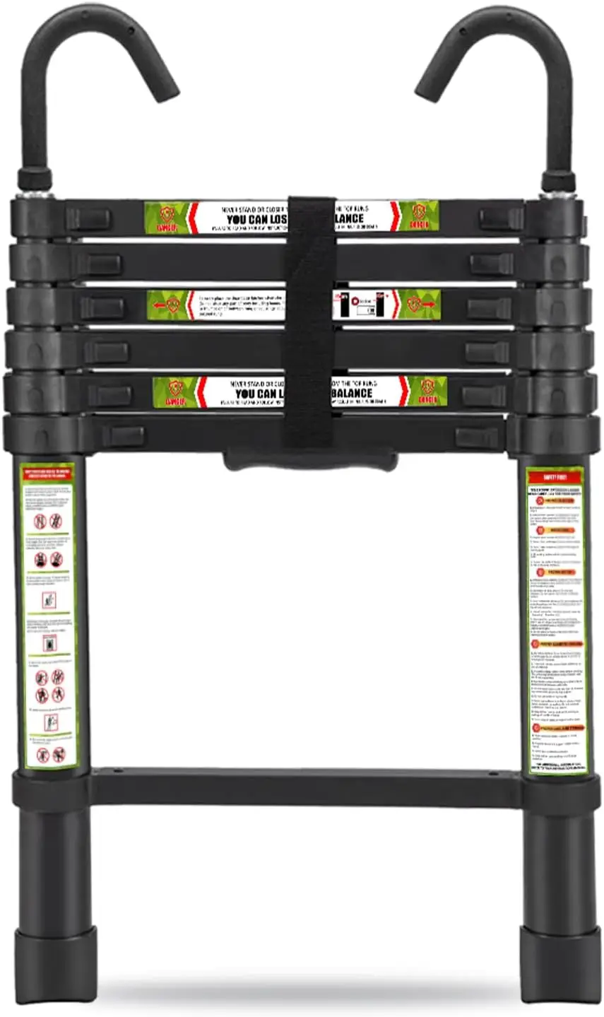 

Телескопическая лестница, алюминиевая телескопическая лестница высотой 6,5 футов с нескользящими ножками и устойчивым крючком, портативная удлинительная лестница для