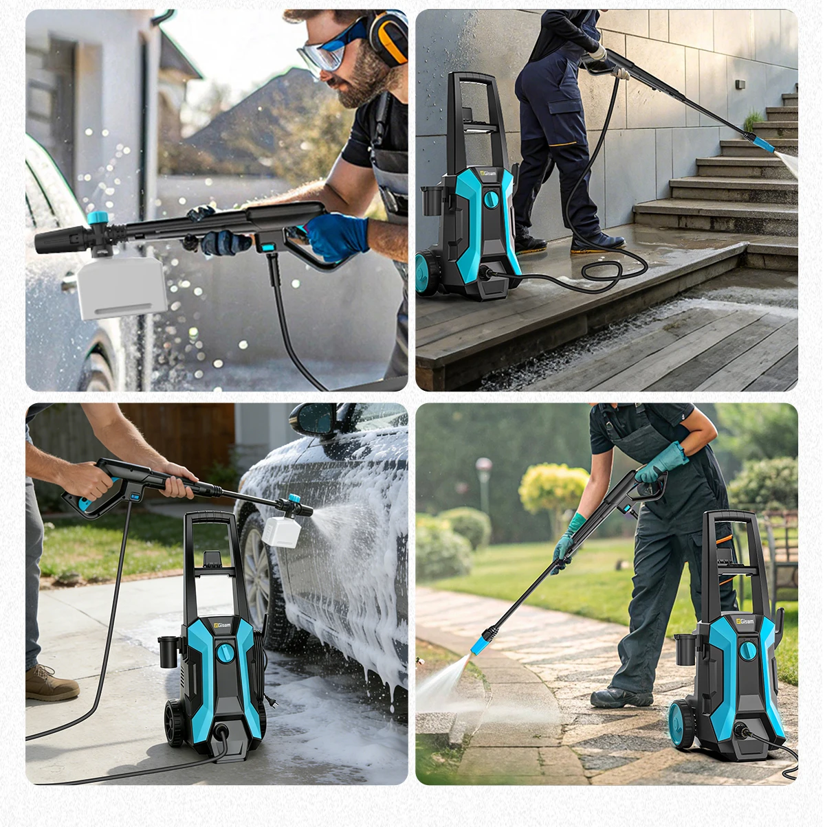 Gisam 2200W 200Bar Electric High Pressure Washer Car Washer Gun Garden Washing Water Wash Spray Gun 180° Adjustable Nozzle