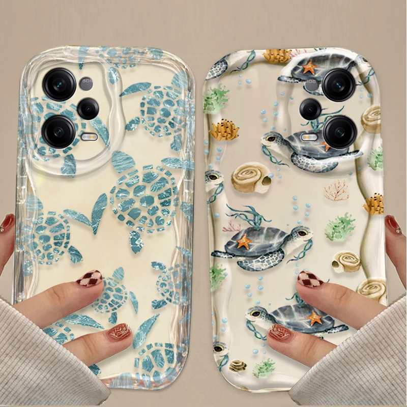 Summer Cartoon Ocean Turtle 3D Wave Case For Xiaomi Redmi Note 13 12 11 Pro Plus 4G 5G 12S 11S 10 10S 9 9S 8 13C 12C 10C Turbo 3