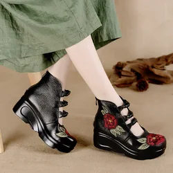 Xiuteng 2025 Women Flower andals Shoes Slope Casual Leather Shoes Fashion  Embroidered Ladies Vintage Waterproof Platform Shoes