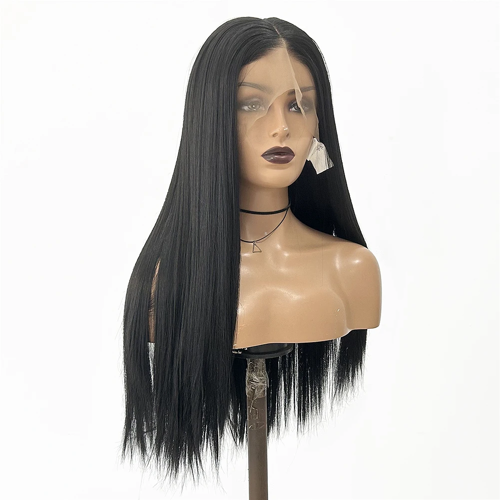 AIMEYA 360 Lace Frontal Wigs for Women Black Hair Full Synthetic Straight Wig Natural Hairline Heat Resistant Fiber Lace Wig