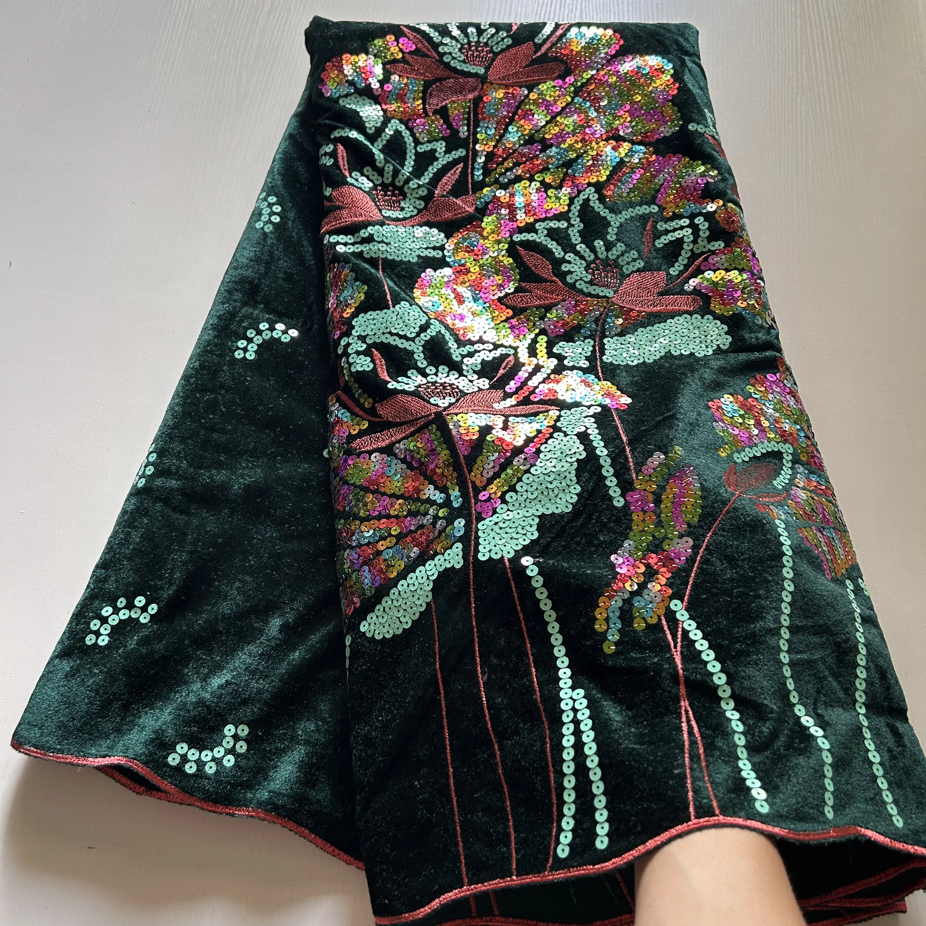 African Nigerian High-Quality Tulle Lace Fabric with Sequins Embroidery 5 Yards Sewing Guipure for Velvet Prom Dresses