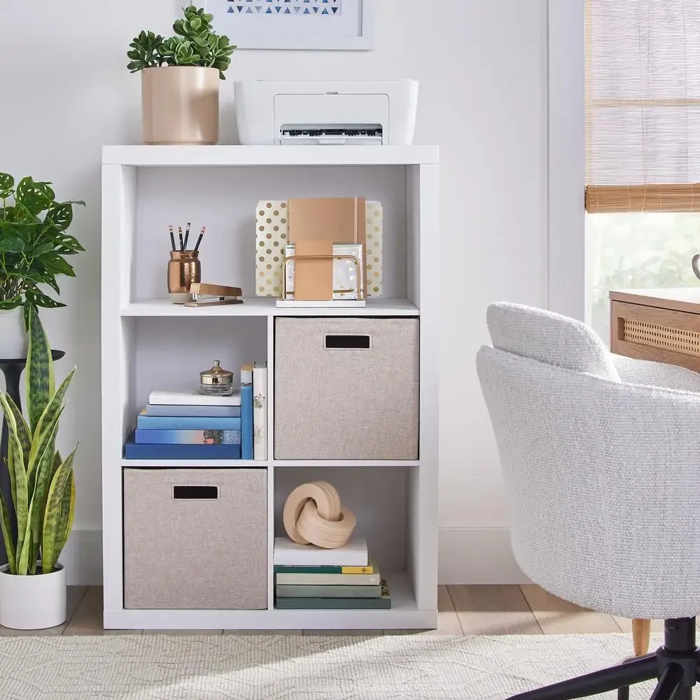 4-Cube Organizer with Display Shelf White Texture Finish Furniture Storage Solution Versatile Vertical Horizontal Unit Display