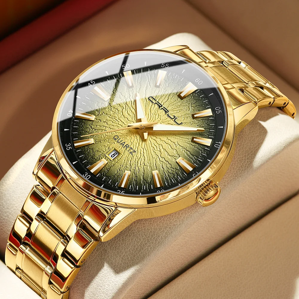 CRRJU Luxury Watch For Man Waterproof Luminous Date Week Stainless Steel Men Watch Casual Quartz Men's Watches Male Clock