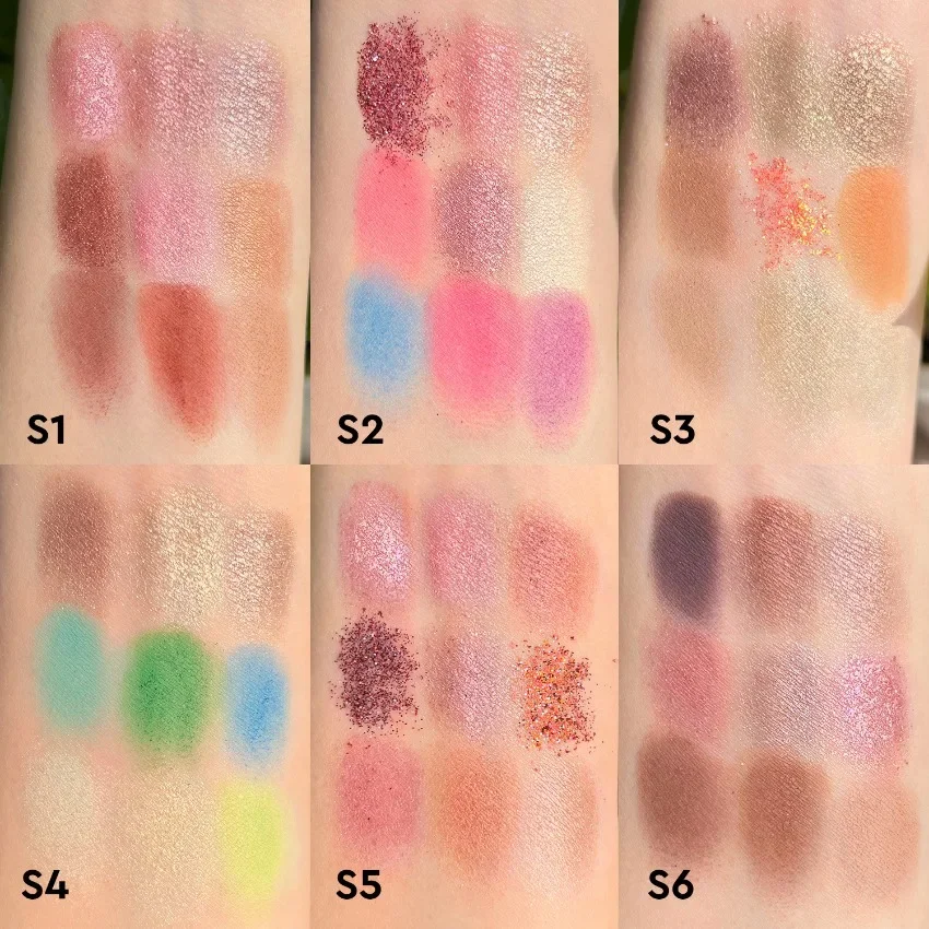 Private Label DIY 9-Farben glänzende Lidschatten-Palette Pigment wasserdicht langlebig schimmernd Glitzer Lidschatten Pulver Bulk Make-up