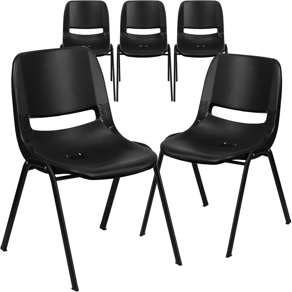 Lightweight Ergonomic School Chairs, Plastic Stackable Set of 5, Black
