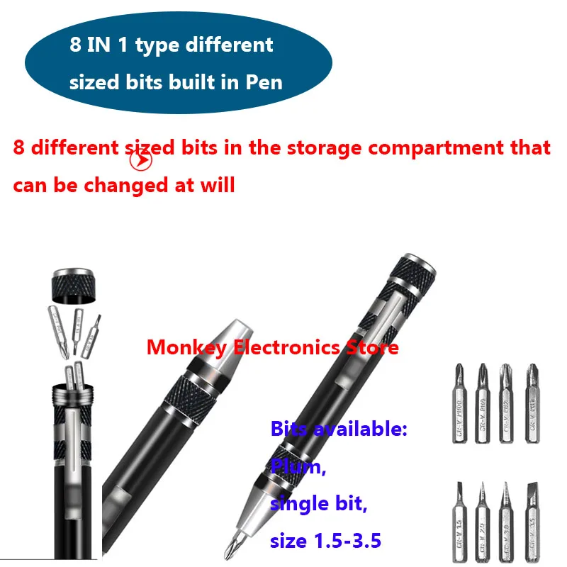 8-in-1 DIY Mobile Phone Repair Tools Removal Driver Aluminium Pen Type Multifunctional 8-in-1 Screwdriver Set