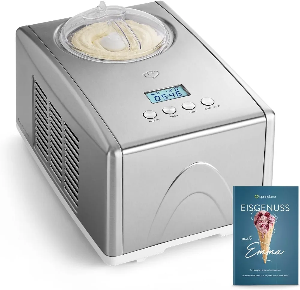 FRÜHLING LANNaginakquina para Nang helados caseros EMMA, Eismaschine, Heladera con compressor 1,5 l, recipiente extraíble y pantal