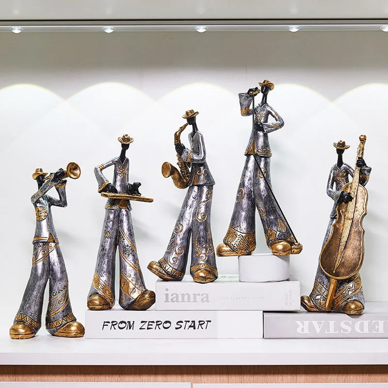 Creative Style Band Model Resin Handicrafts Desktop Ornament Wine Cabinet Bookshelf Living Room Decoration Musical Instrument