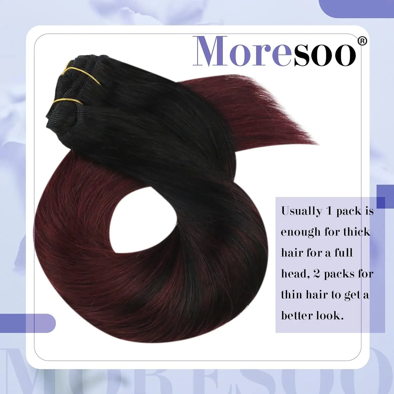 Moresoo-extensiones de cabello con Clip, cabello humano Real, Balayage, rojo burdeos, rojo oscuro, rojo vino, doble trama de cabeza completa