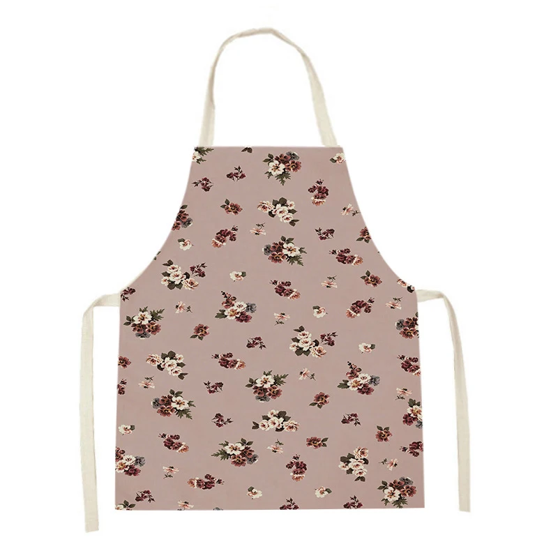 1Pcs Kitchen Apron Floral Flowers Printed Sleeveless Cotton Linen Aprons for Men Women Home Cleaning Tools