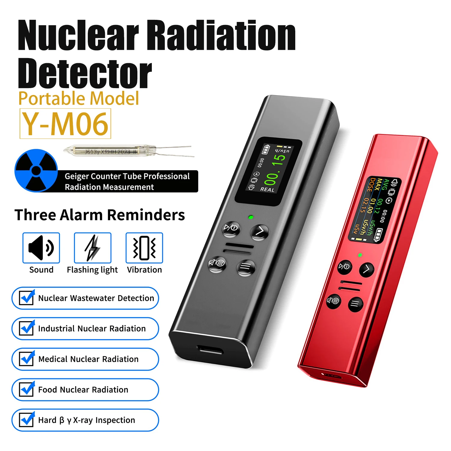 Y-M06 Nuclear Radiation Detector Portable Geiger Counter Personal Radiation Dosimeter X γ β-ray Rechargeable Radiation Detector