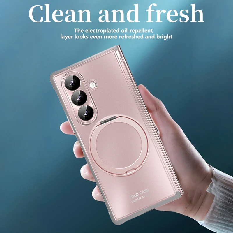 High-end 360° Rotate Bracket Case For Samsung Galaxy Z Fold 8 Ultra 7 Glass Screen Film Hinge Full-protect Plating Glossy Cover