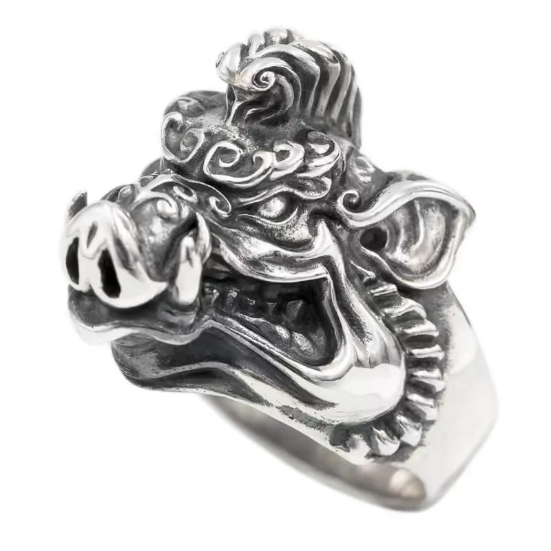 Personality Wild Boar Ring for Men Opening Adjustable Ferocious Animal Finger Ring Punk Cool Rings Party Jewelry