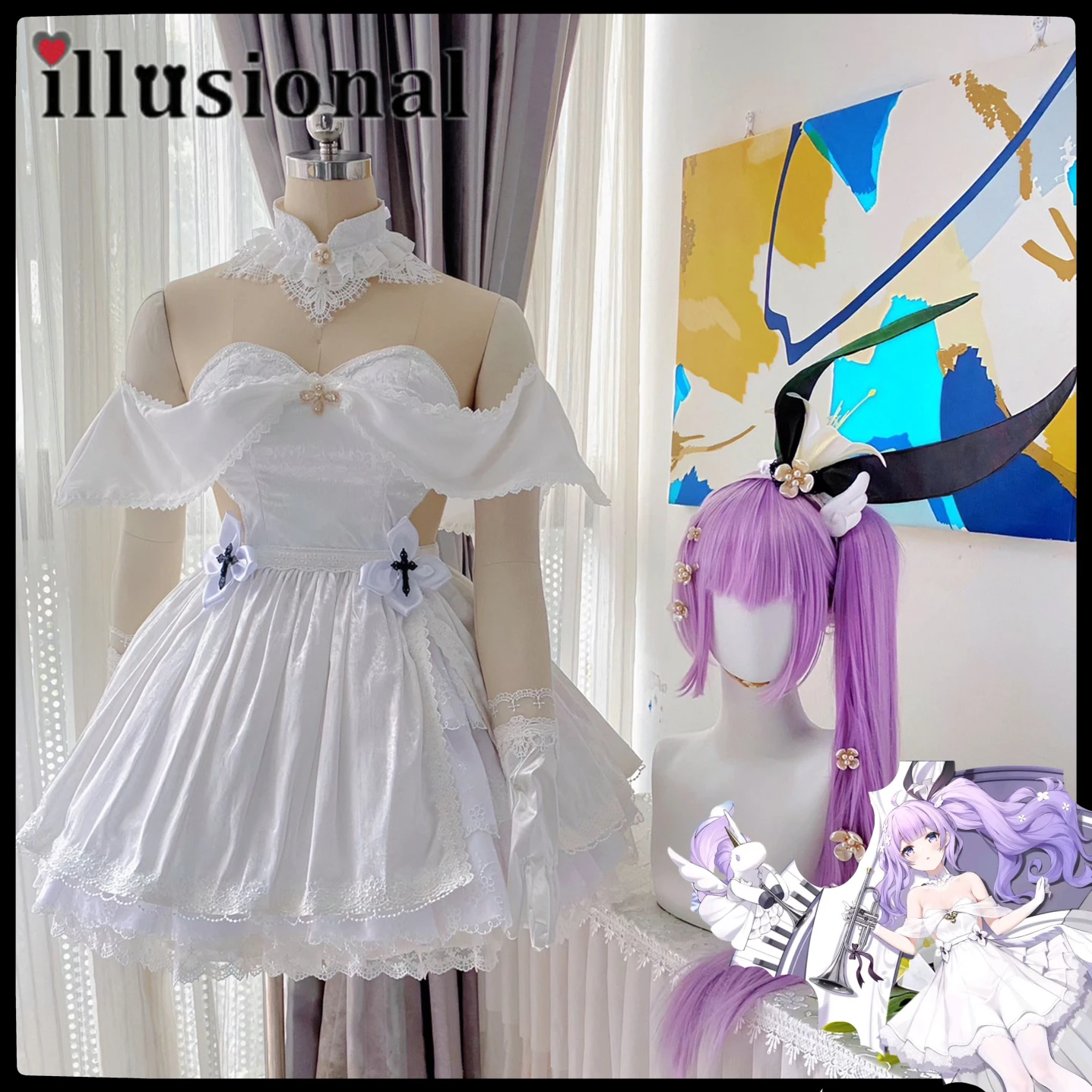 illusional Custom size made Unicorn from Azur Lane Cosplay Unicorn Cosplay Costume Lovely white dress female