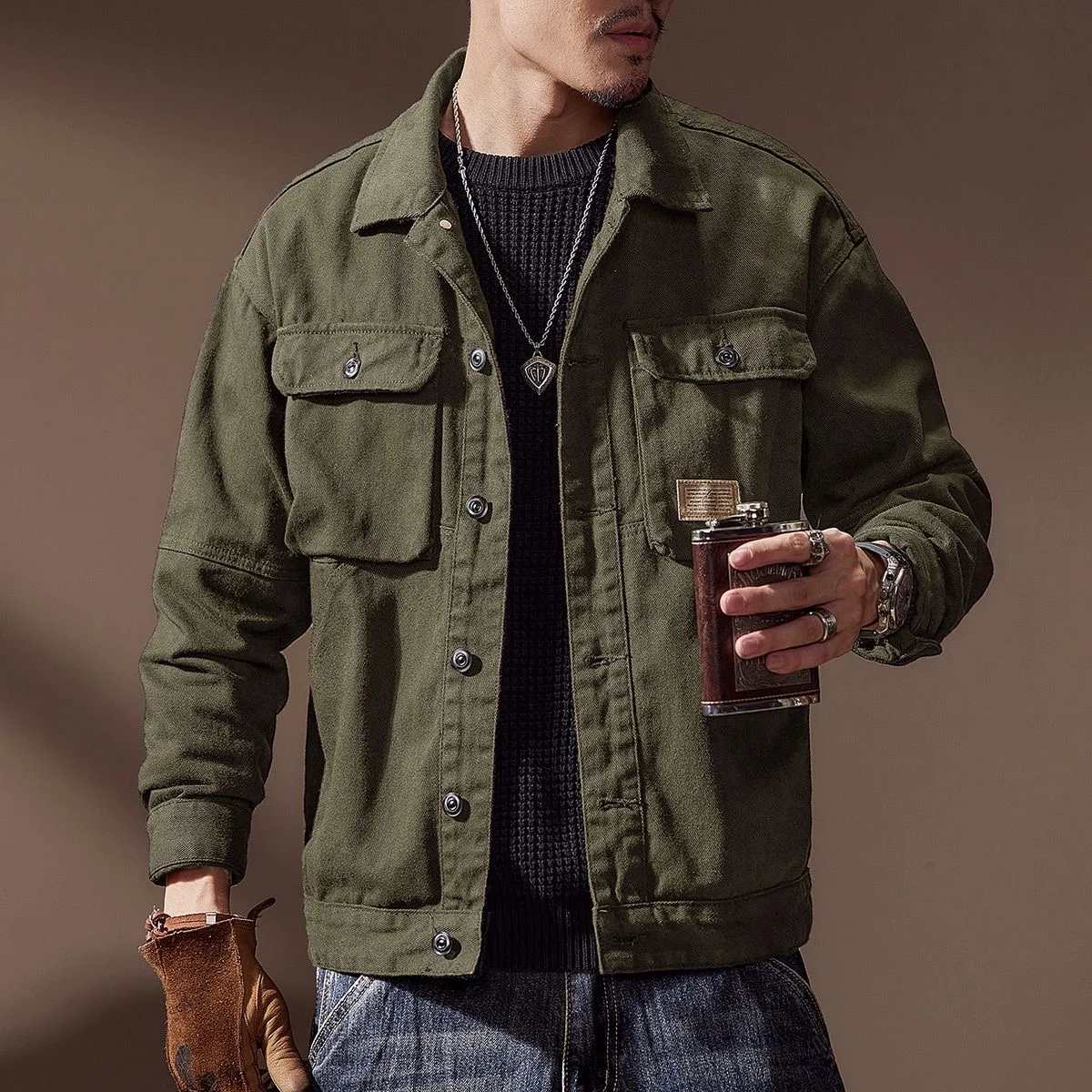 2024 Spring and Autumn Fashion Trend Solid Color Cargo Jacket Men\'s Casual Loose Comfortable High Quality Plus-Size Denim Coat