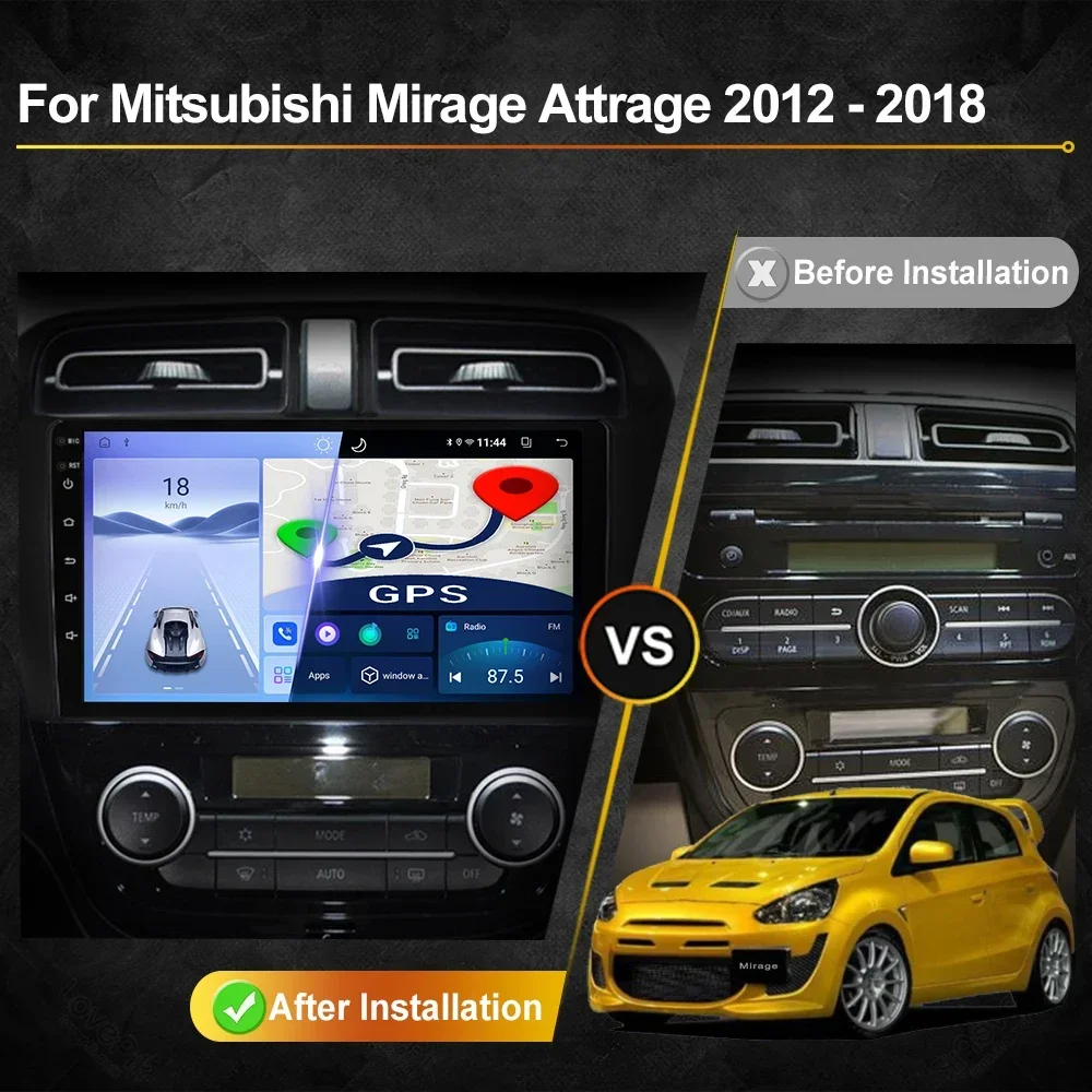 For Mitsubishi Mirage Attrage 2012-2018 Car Radio Android Automotive Multimedia Player Navigation GPS Carplay Screen Auto Stereo