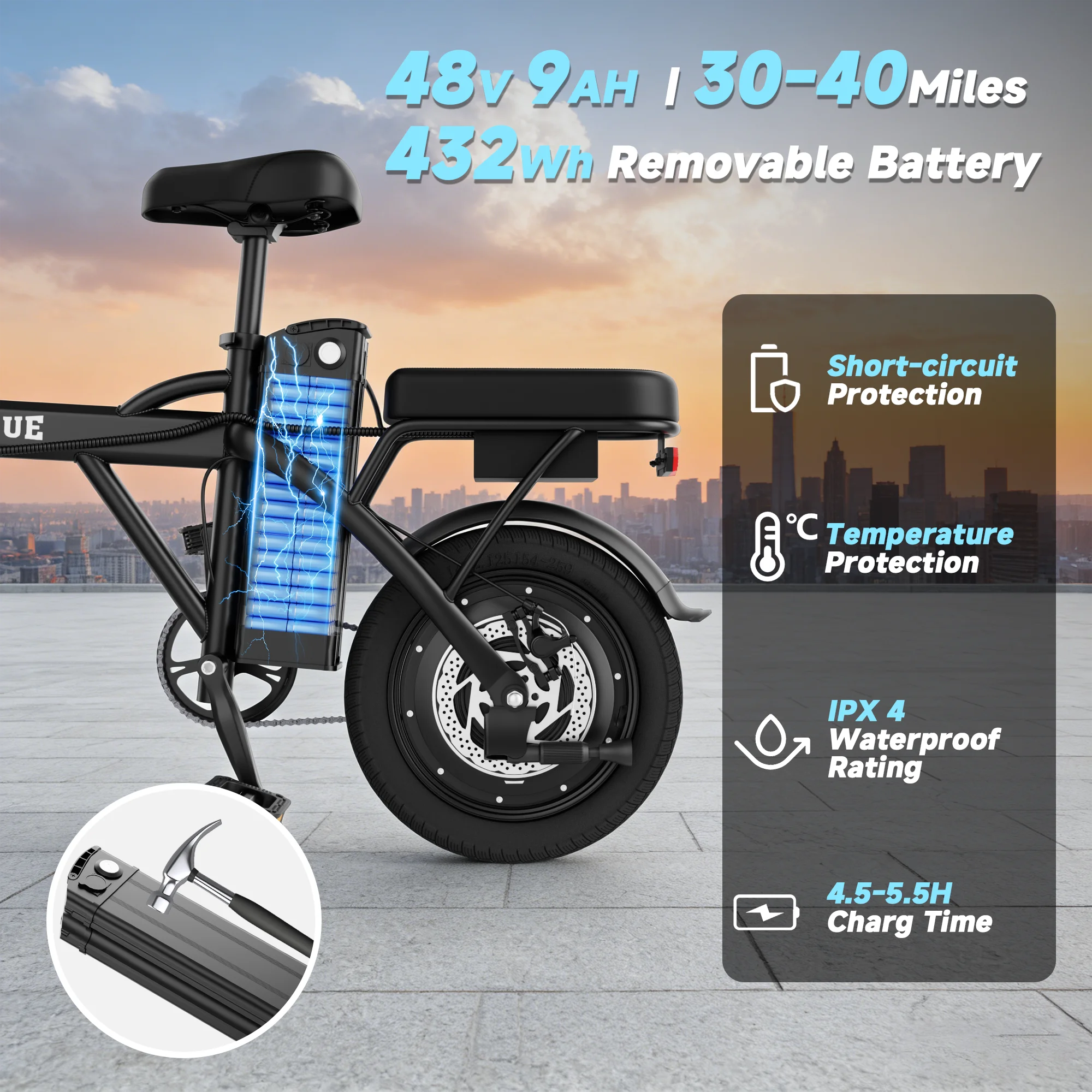 Bicicleta Eléctrica Plegable de 500W 48V 9Ah, 22MPH 40 Millas, 14 Pulgadas, Todoterreno, para Adultos, con Suspensión, Entrega Rápida de 3-7 Días, 365 Días de Garantía, Ideal para Viajes Diarios, Disponible en la UE 6