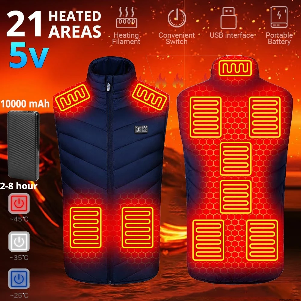 

Winter Heated Vest 21 Areas Body Warmer Women Men Warm Heating Jacket Outdoor Skiing 10000mAh Power Bank Electric Heated Jacket