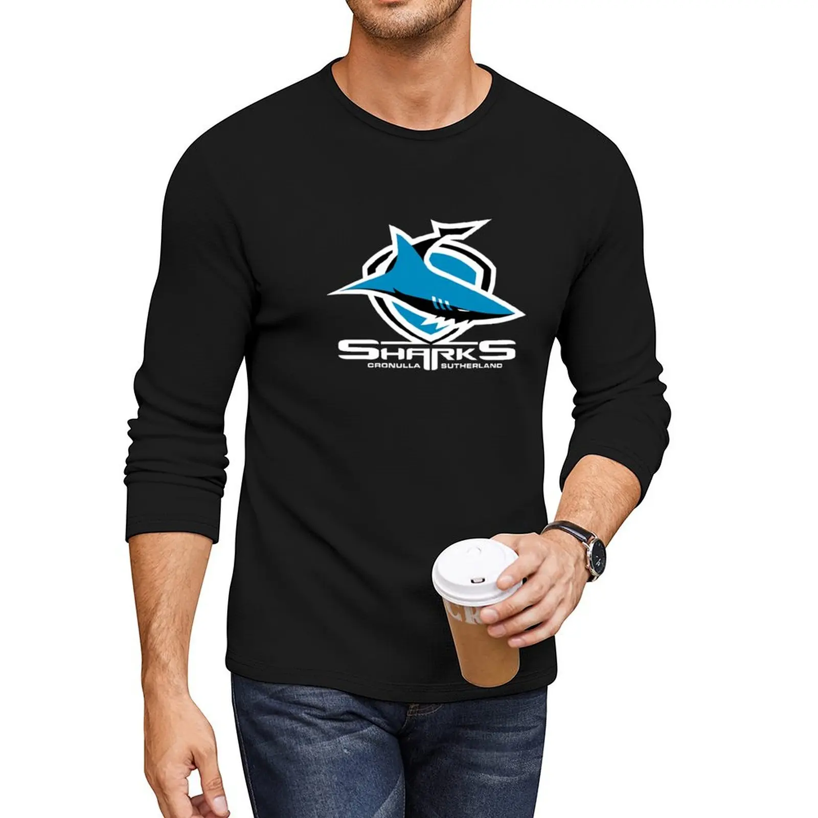 

White Shark on Shield Long T-Shirt customized t shirts tops t shirt man oversized t shirt shirts men
