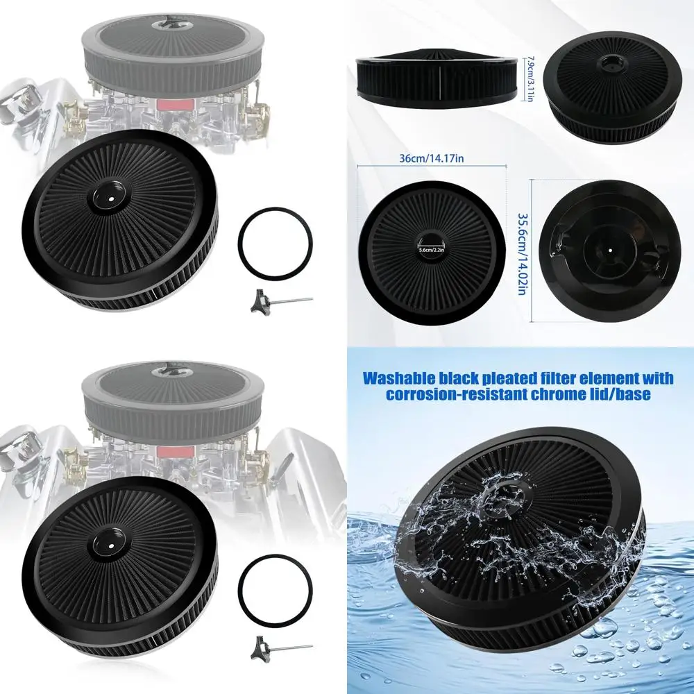 

14x3 Round Air Cleaner Filter Kit for V8 5-1/8 Carburetor with Chrome Lid and Washable Filter