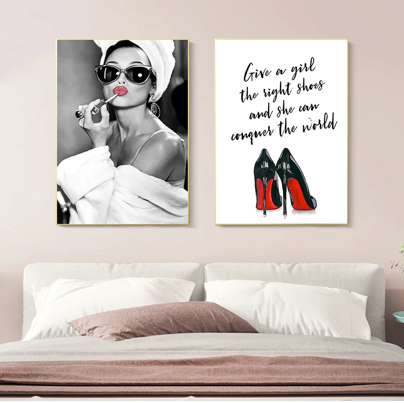 Classic Audrey Hepburn Potrait Make Up Modern Posters Prints Canvas Painting Wall Art High Helels Picture For Bedroom Home Decor