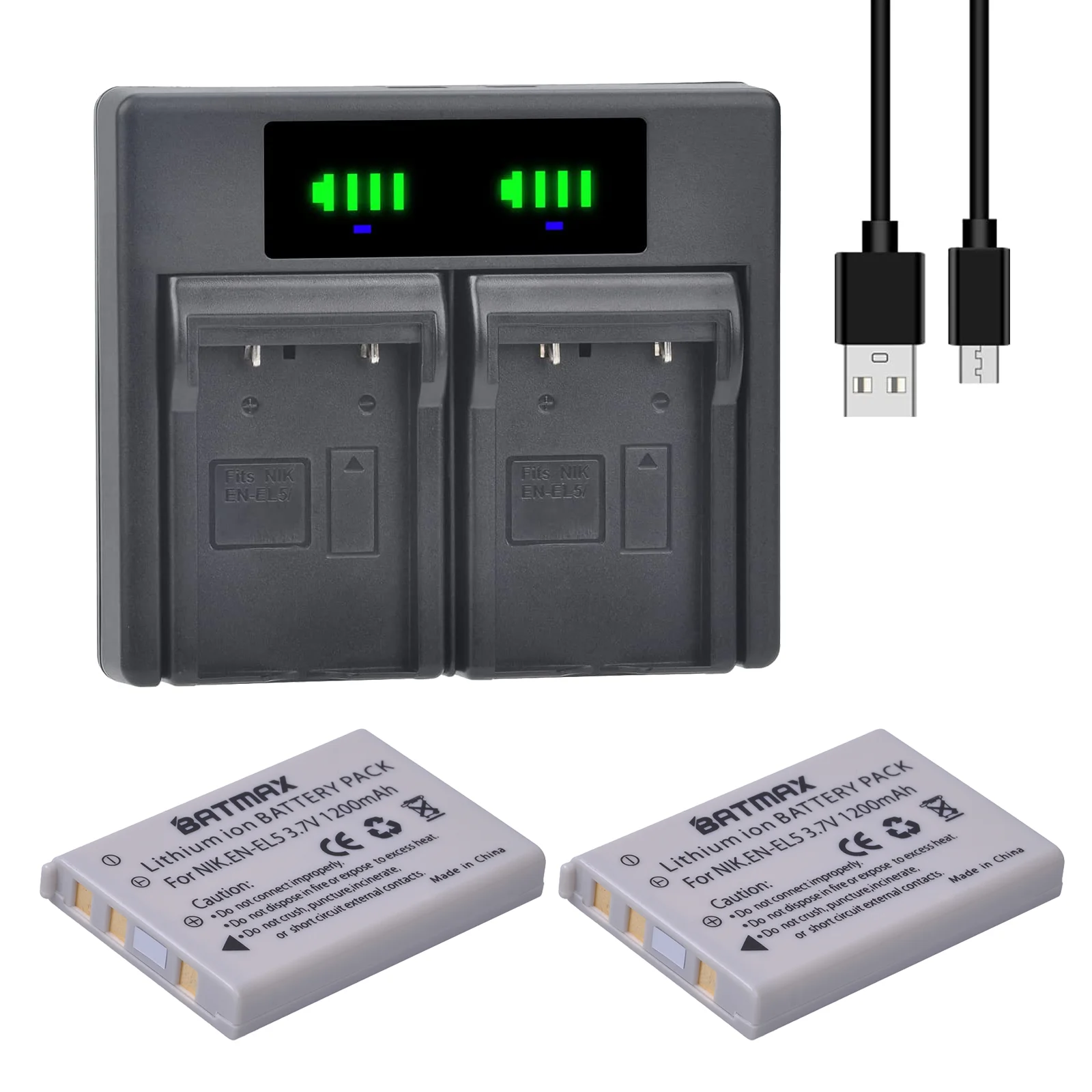 Batmax EN-EL5 ENEL5 Battery +LED Dual Charger for NIKON Coolpix P530 P520 P510 P100 P500 P5100 P5000 P6000 P3 P4 P90 P80 P100