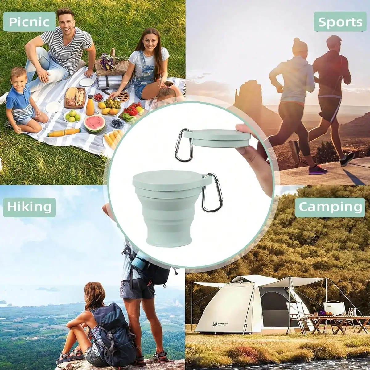 Leeseph Silicone Collapsible Travel Cup, Foldable Camping Cup,Reusable Portable Drink Cup/Mug for Hiking, Outdoors, Travel