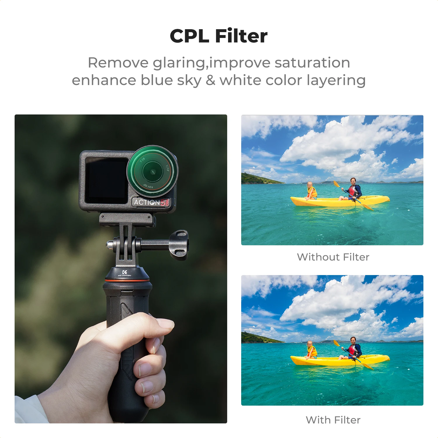 K&F CONCEPT Snap On CPL ND مجموعة مرشح لـ DJI Osmo Action 3 4 5 Pro Push-in Fit ND8 ND16 ND32 زجاج مستقطب متعدد المغلفة #3